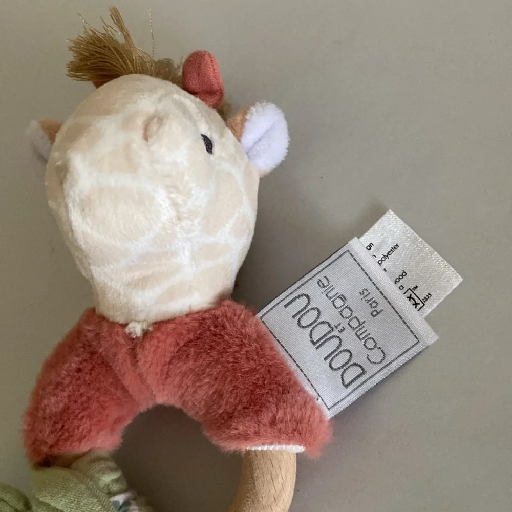 Doudou et Compagnie Paris Couleurs Savane Giraffe Plush Baby rattle Teether new